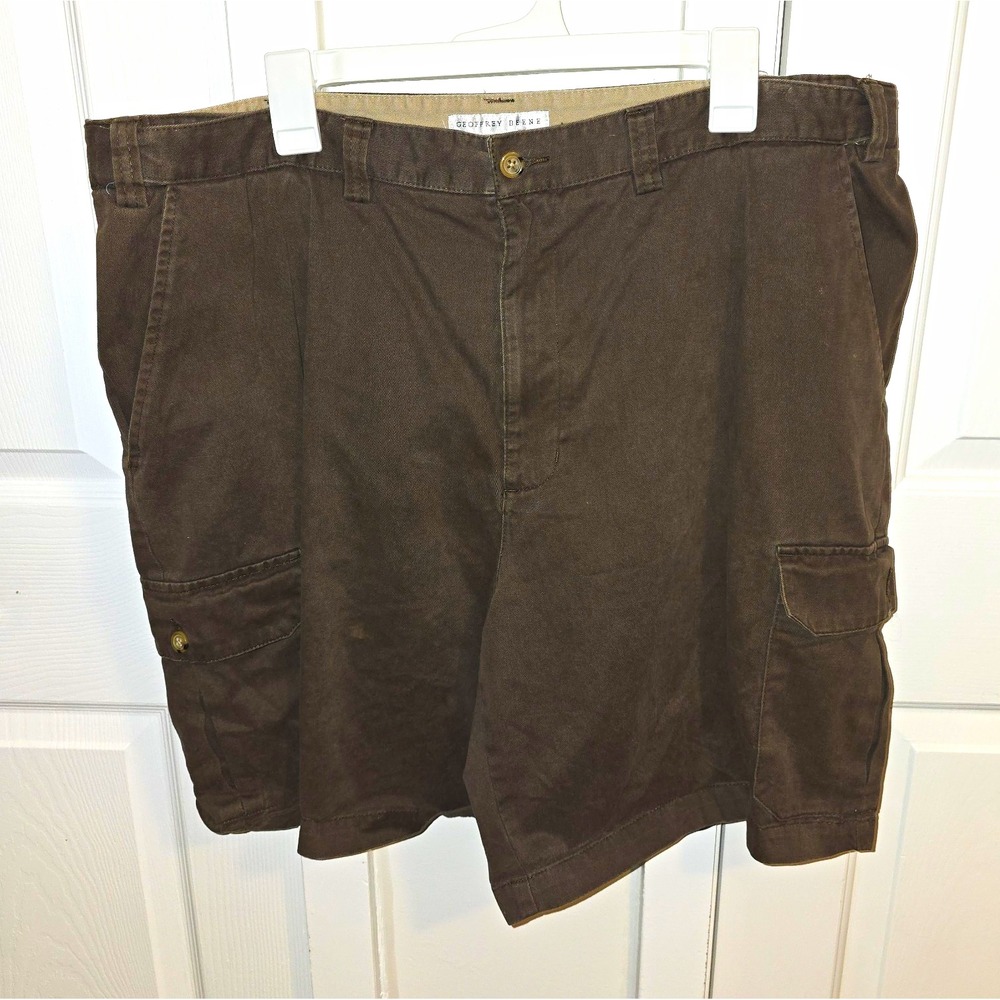 Geoffrey Beene Men's Cargo Shorts Cotton Twill Flat Front Solid Brown Pockets